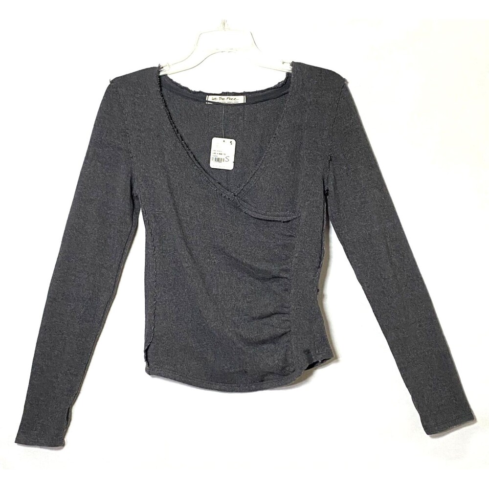 We The Free Like A Boss Tee Womens Size Small Dark Gray Raw Edges Knit NWT - Picture 1 of 16